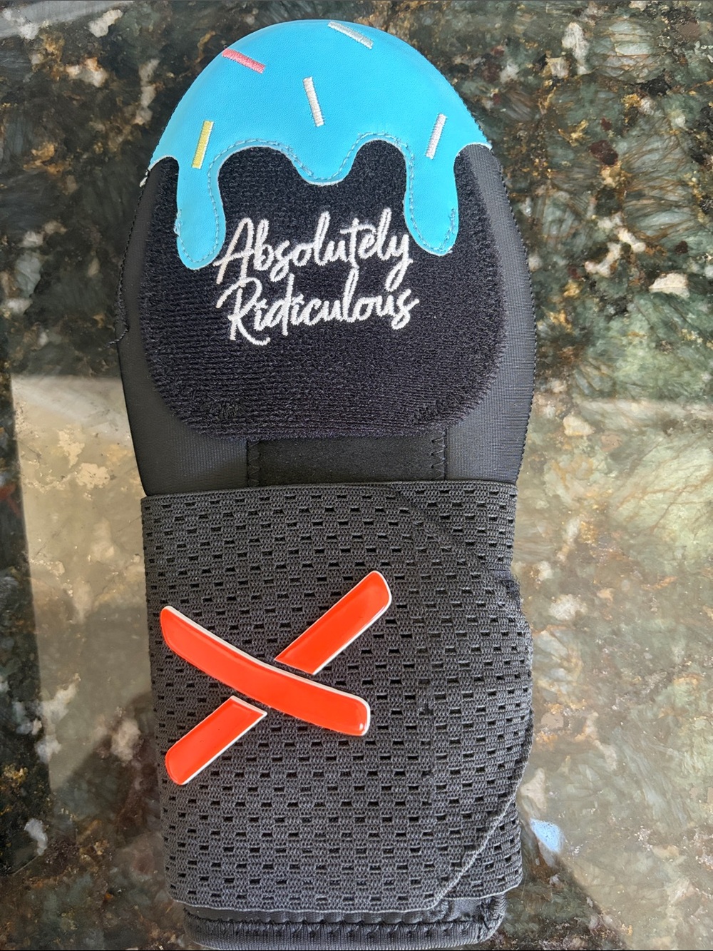 Aria Kids Black Glove with Blue Drip and Red Accent